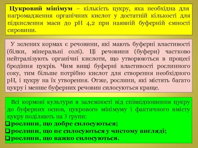 У зелених кормах є речовини, які мають буферні властивості (білки, мінеральні