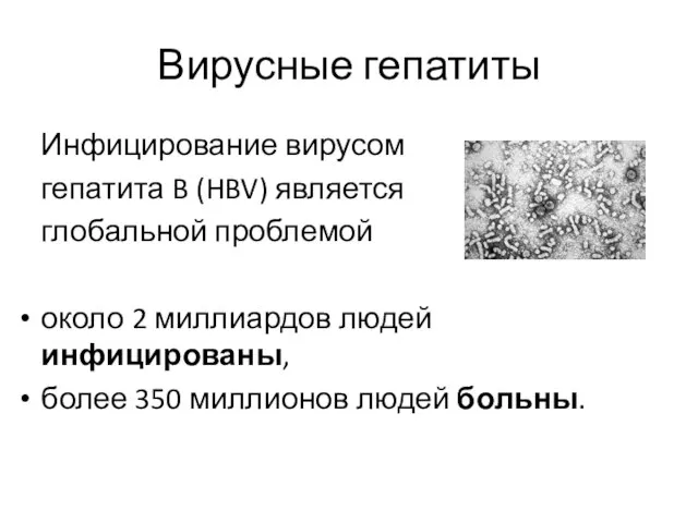 Вирусные гепатиты Инфицирование вирусом гепатита B (HBV) является глобальной проблемой около