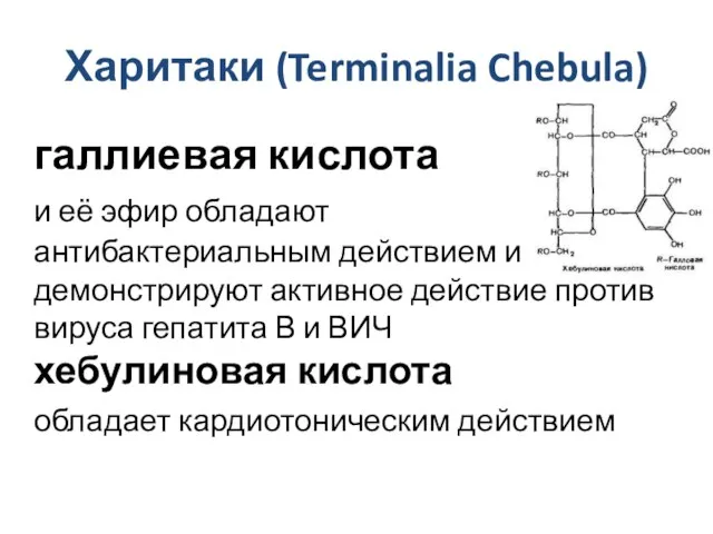 Харитаки (Terminalia Chebula) галлиевая кислота и её эфир обладают антибактериальным действием