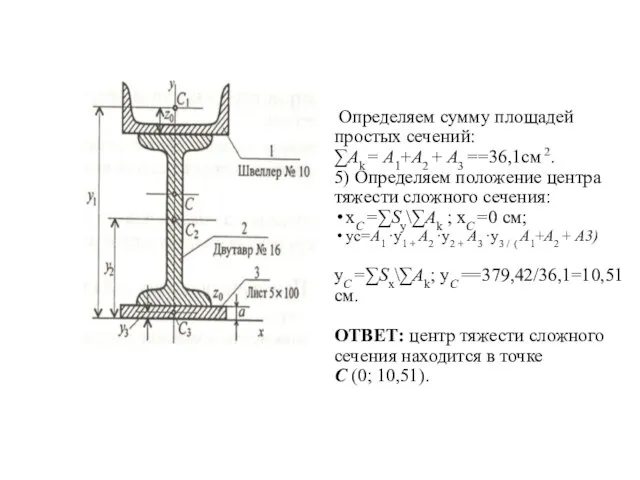 Определяем сумму площадей простых сечений: ∑Аk = A1+A2 + A3 ==36,1см