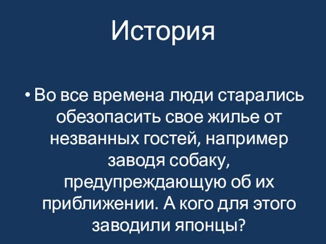 История Во все времена люди старались обезопасить свое жилье от незванных