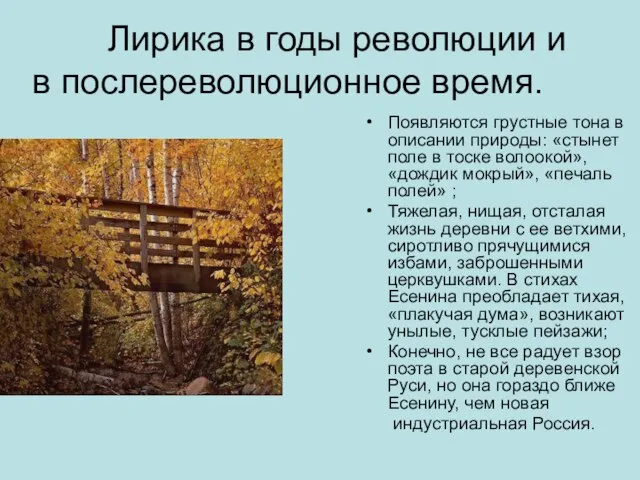 Лирика в годы революции и в послереволюционное время. Появляются грустные тона