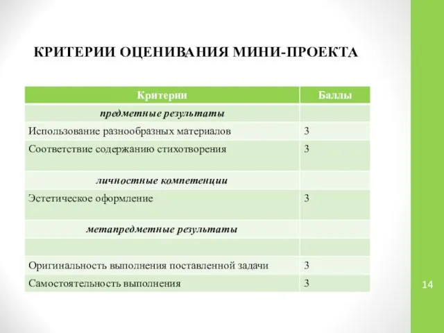 КРИТЕРИИ ОЦЕНИВАНИЯ МИНИ-ПРОЕКТА