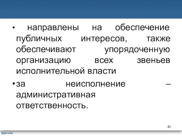 направлены на обеспечение публичных интересов, также обеспечивают упорядоченную организацию всех звеньев