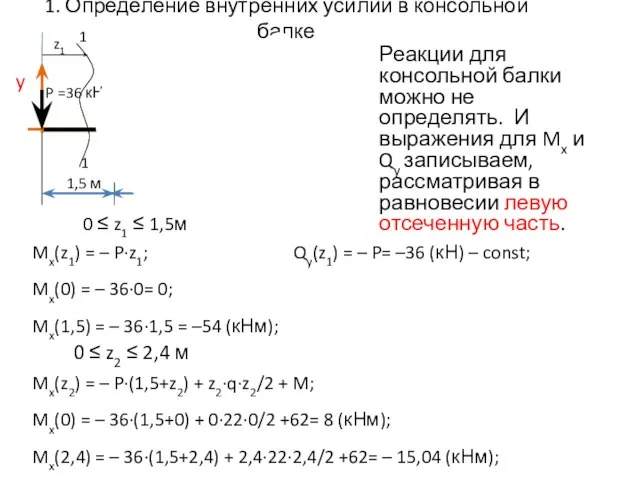 Реакции для консольной балки можно не определять. И выражения для Mx