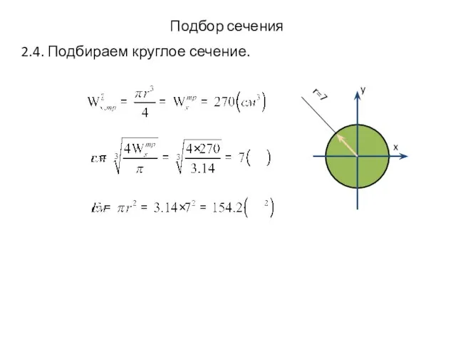 Подбор сечения 2.4. Подбираем круглое сечение. y x r=7