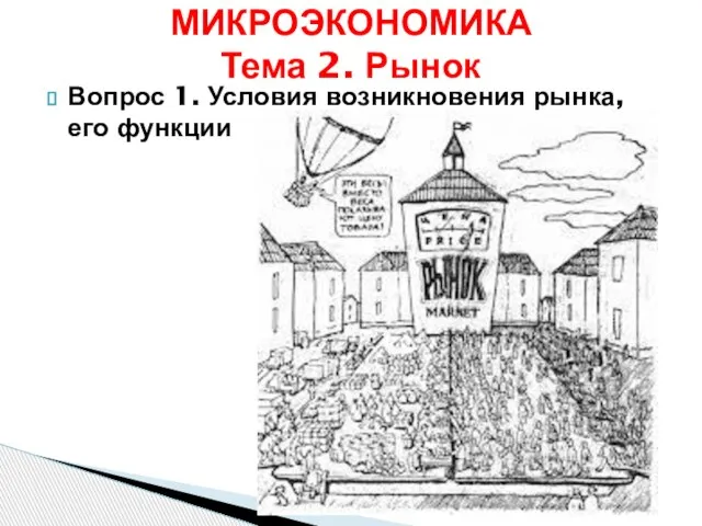 Вопрос 1. Условия возникновения рынка, его функции МИКРОЭКОНОМИКА Тема 2. Рынок