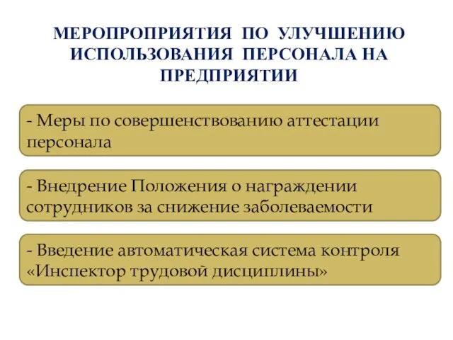 МЕРОПРОПРИЯТИЯ ПО УЛУЧШЕНИЮ ИСПОЛЬЗОВАНИЯ ПЕРСОНАЛА НА ПРЕДПРИЯТИИ - Меры по совершенствованию