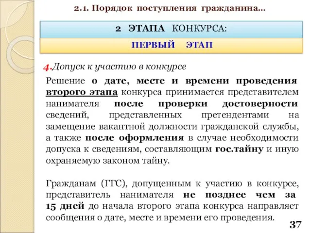 2 ЭТАПА КОНКУРСА: ПЕРВЫЙ ЭТАП 4.Допуск к участию в конкурсе Решение