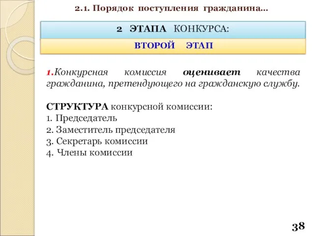 2 ЭТАПА КОНКУРСА: ВТОРОЙ ЭТАП 1.Конкурсная комиссия оценивает качества гражданина, претендующего