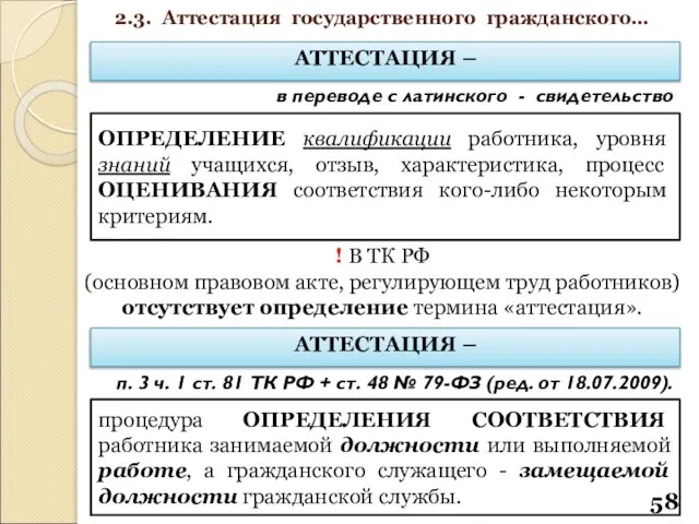 процедура ОПРЕДЕЛЕНИЯ СООТВЕТСТВИЯ работника занимаемой должности или выполняемой работе, а гражданского