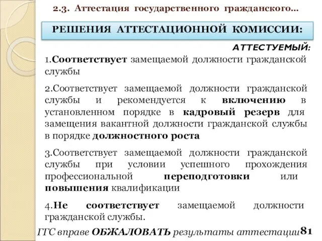 1.Соответствует замещаемой должности гражданской службы 2.Соответствует замещаемой должности гражданской службы и