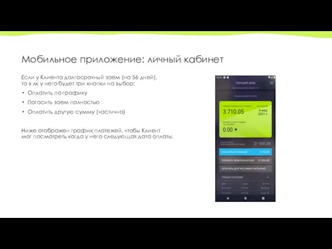 Мобильное приложение: личный кабинет Если у Клиента долгосрочный заем (на 56