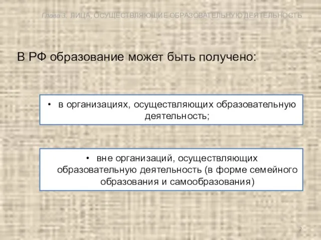 Глава 3. ЛИЦА, ОСУЩЕСТВЛЯЮЩИЕ ОБРАЗОВАТЕЛЬНУЮ ДЕЯТЕЛЬНОСТЬ В РФ образование может быть