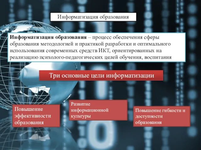 Информатизация образования – процесс обеспечения сферы образования методологией и практикой разработки