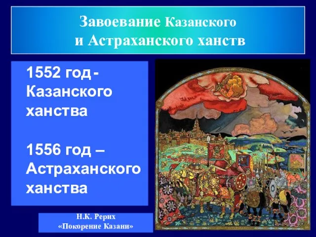 1552 год - Казанского ханства 1556 год – Астраханского ханства Н.К.