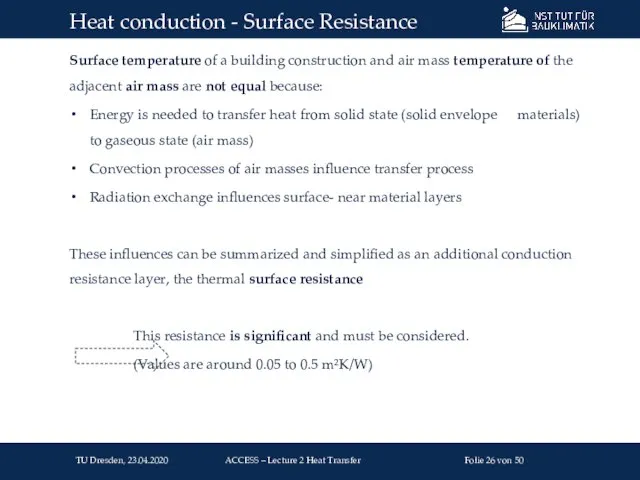 Surface temperature of a building construction and air mass temperature of