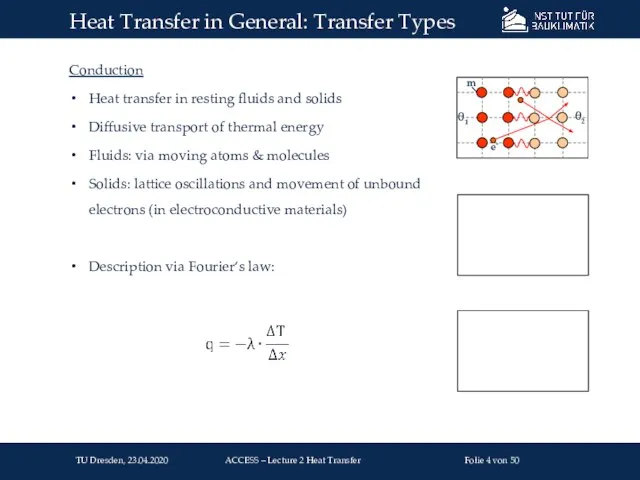 Conduction Heat transfer in resting fluids and solids Diffusive transport of