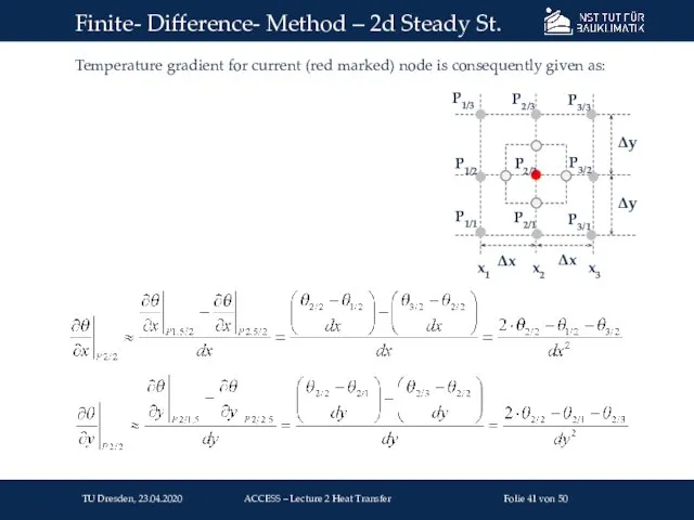 Temperature gradient for current (red marked) node is consequently given as: