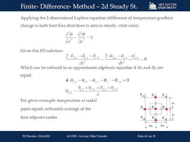 Applying the 2-dimensional Laplace equation (difference of temperature gradient change in