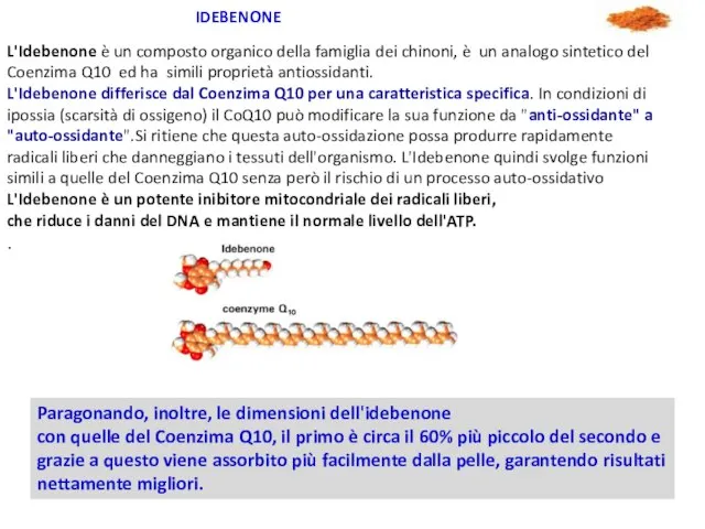 L'Idebenone è un composto organico della famiglia dei chinoni, è un