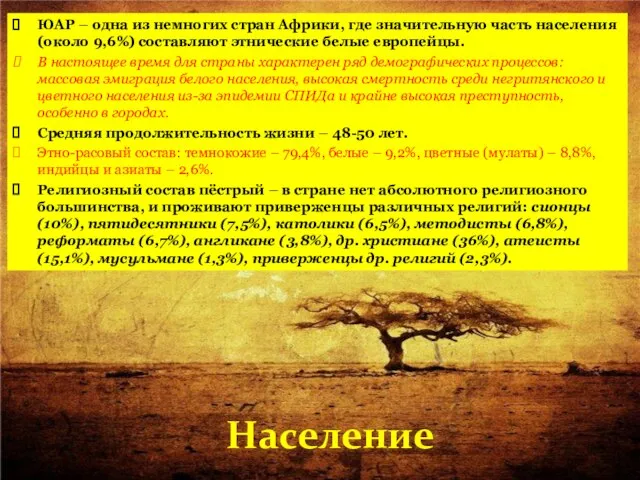 Население ЮАР – одна из немногих стран Африки, где значительную часть