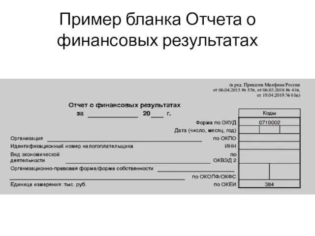 Пример бланка Отчета о финансовых результатах