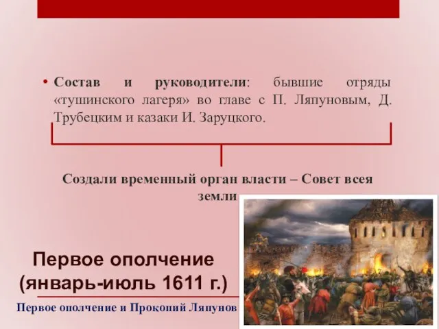 Первое ополчение (январь-июль 1611 г.) Состав и руководители: бывшие отряды «тушинского