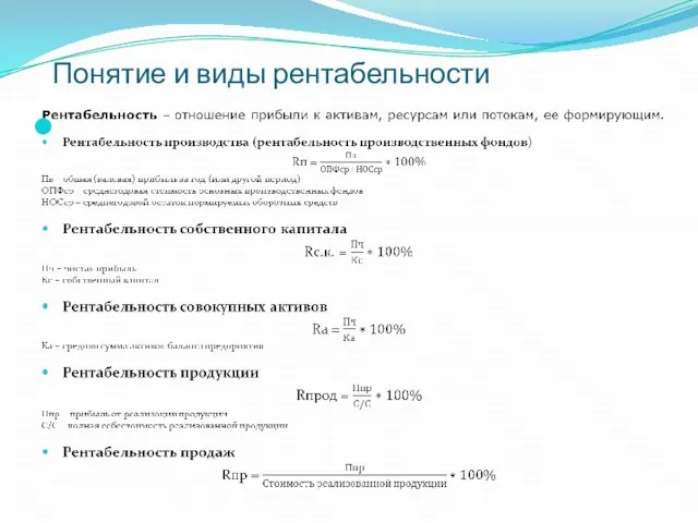 Понятие и виды рентабельности