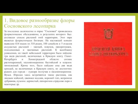 1. Видовое разнообразие флоры Сосновского лесопарка За последнее десятилетие в парке