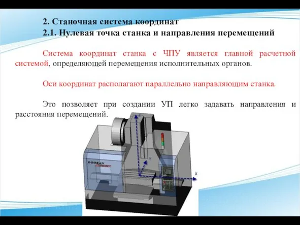 2. Станочная система координат 2.1. Нулевая точка станка и направления перемещений