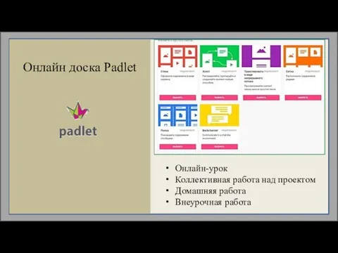 Онлайн доска Padlet Онлайн-урок Коллективная работа над проектом Домашняя работа Внеурочная работа