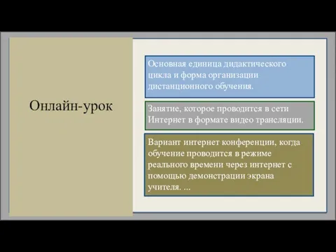 Онлайн-урок Основная единица дидактического цикла и форма организации дистанционного обучения. Занятие,