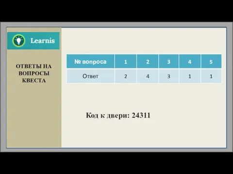 ОТВЕТЫ НА ВОПРОСЫ КВЕСТА Код к двери: 24311