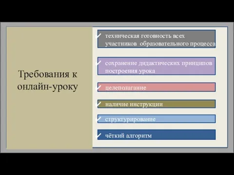 Требования к онлайн-уроку техническая готовность всех участников образовательного процесса сохранение дидактических