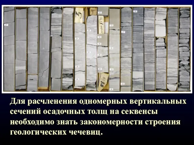 Для расчленения одномерных вертикальных сечений осадочных толщ на секвенсы необходимо знать закономерности строения геологических чечевиц.