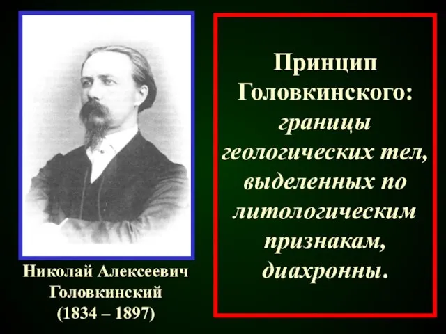 Принцип Головкинского: границы геологических тел, выделенных по литологическим признакам, диахронны. Николай Алексеевич Головкинский (1834 – 1897)