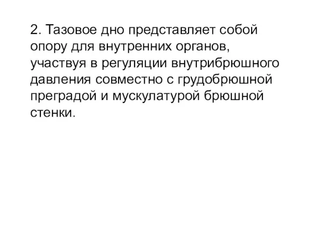 2. Тазовое дно представляет собой опору для внутренних органов, участвуя в