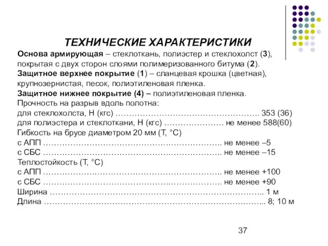 ТЕХНИЧЕСКИЕ ХАРАКТЕРИСТИКИ Основа армирующая – стеклоткань, полиэстер и стеклохолст (3), покрытая