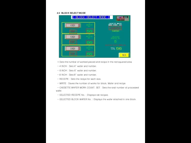 2-3 BLOCK SELECT MODE * Sets the number of worked pieced