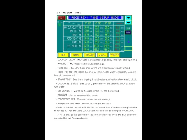 2-4 TIME SETUP MODE - WAX OUT DELAY TIME: Sets the