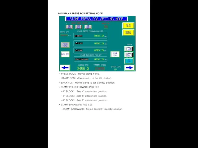 2-15 STAMP PRESS POS SETTING MODE - PRESS HOME : Moves