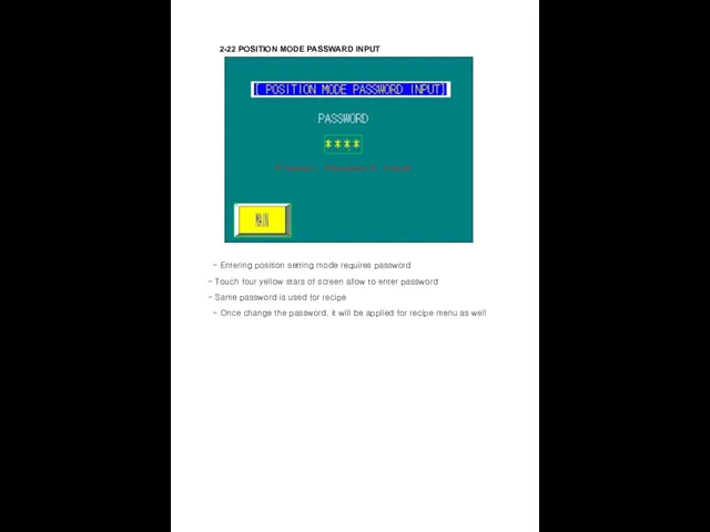 2-22 POSITION MODE PASSWARD INPUT - Entering position setting mode requires