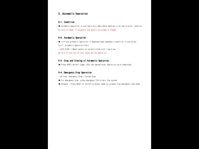 5. Automatic Operation 5-1. Condition ◆ Automatic Operation is available only