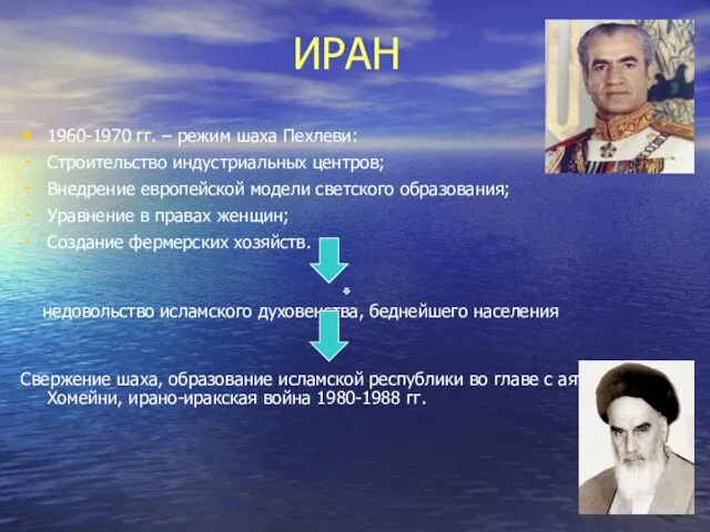 ИРАН 1960-1970 гг. – режим шаха Пехлеви: Строительство индустриальных центров; Внедрение