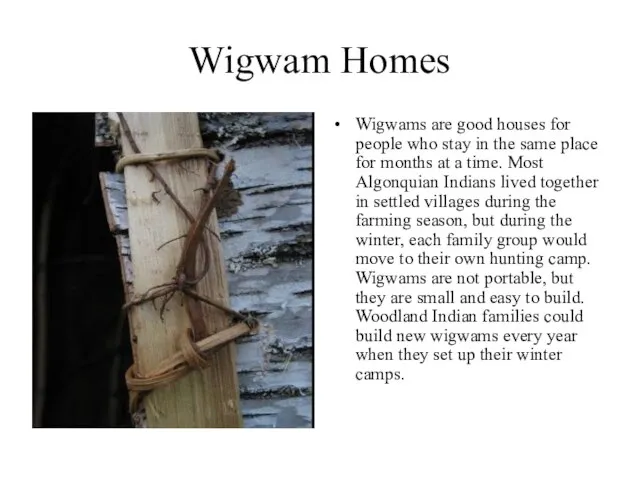 Wigwam Homes Wigwams are good houses for people who stay in