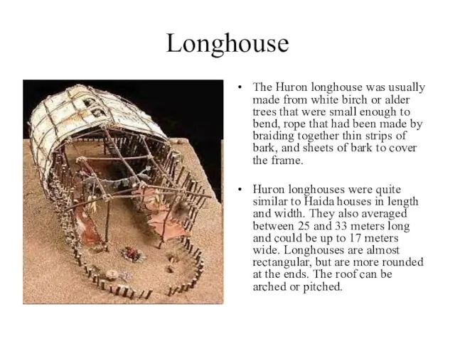 Longhouse The Huron longhouse was usually made from white birch or