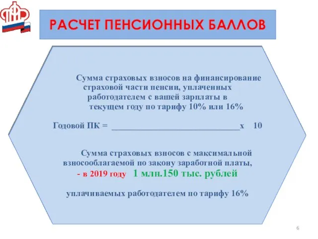 РАСЧЕТ ПЕНСИОННЫХ БАЛЛОВ Сумма страховых взносов на финансирование страховой части пенсии,