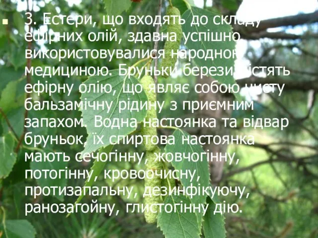 Естери, що входять до складу ефірних олій, здавна успішно використовувалися народною