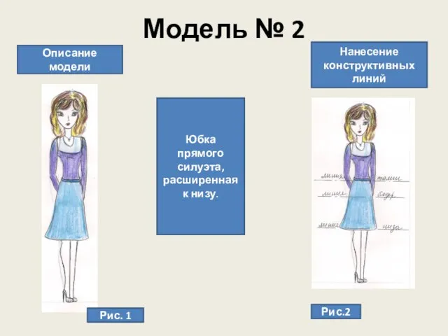 Модель № 2 Описание модели Юбка прямого силуэта, расширенная к низу.